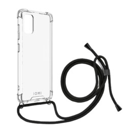 IOMI Crossbody Cover Clear Samsung A02s w/2 lanyards(blk + rd)